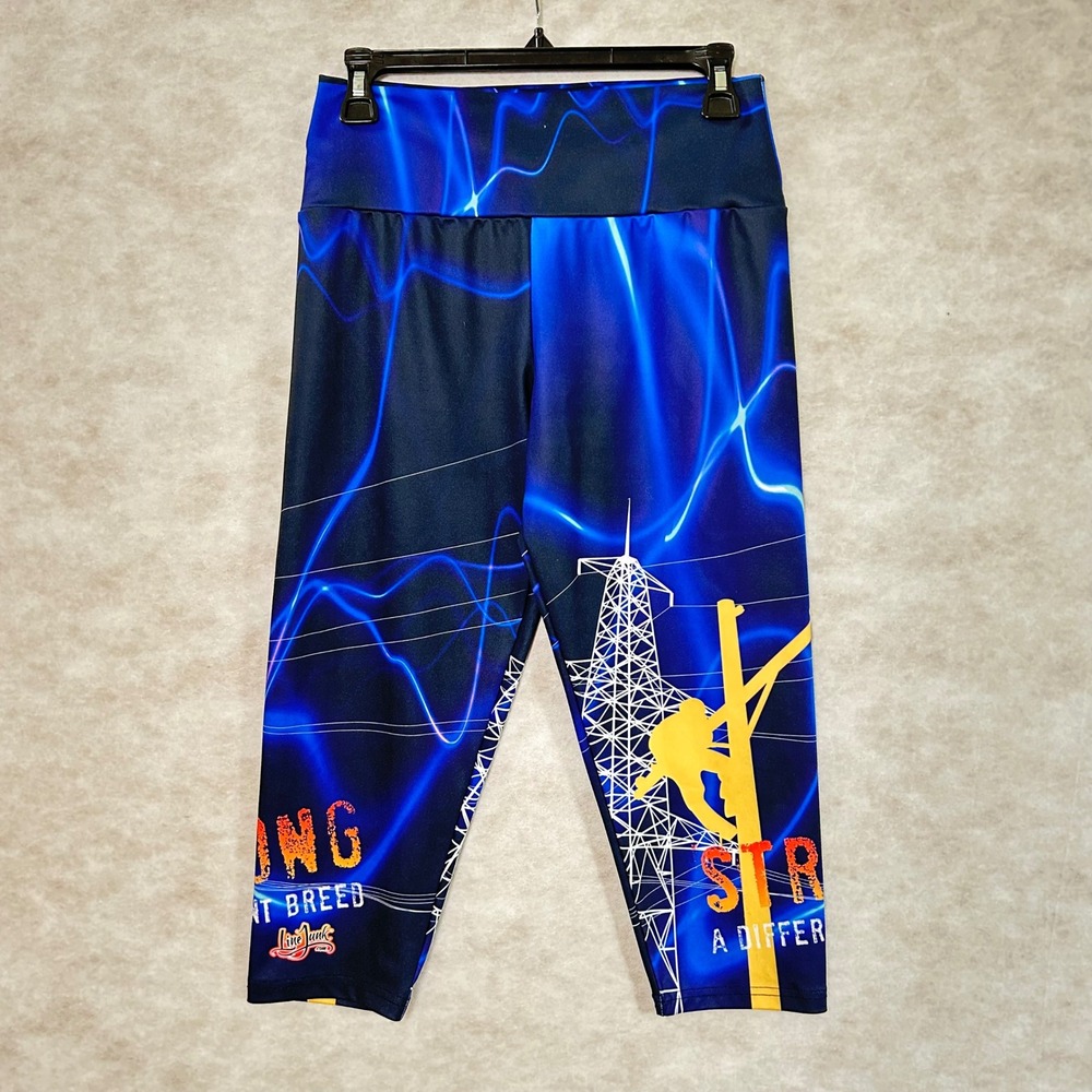 ArtsCow Line Junk Lineman Blue Lightning Athletic Crop Leggings - L